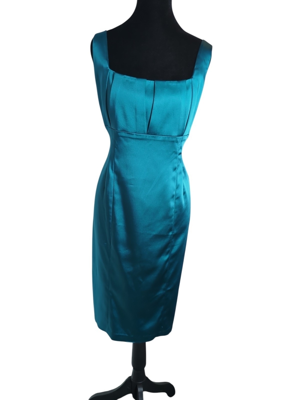 Calvin Klein Teal Satin Sheath Dress Size 14 Elegant Jewel Tone Wedding Guest